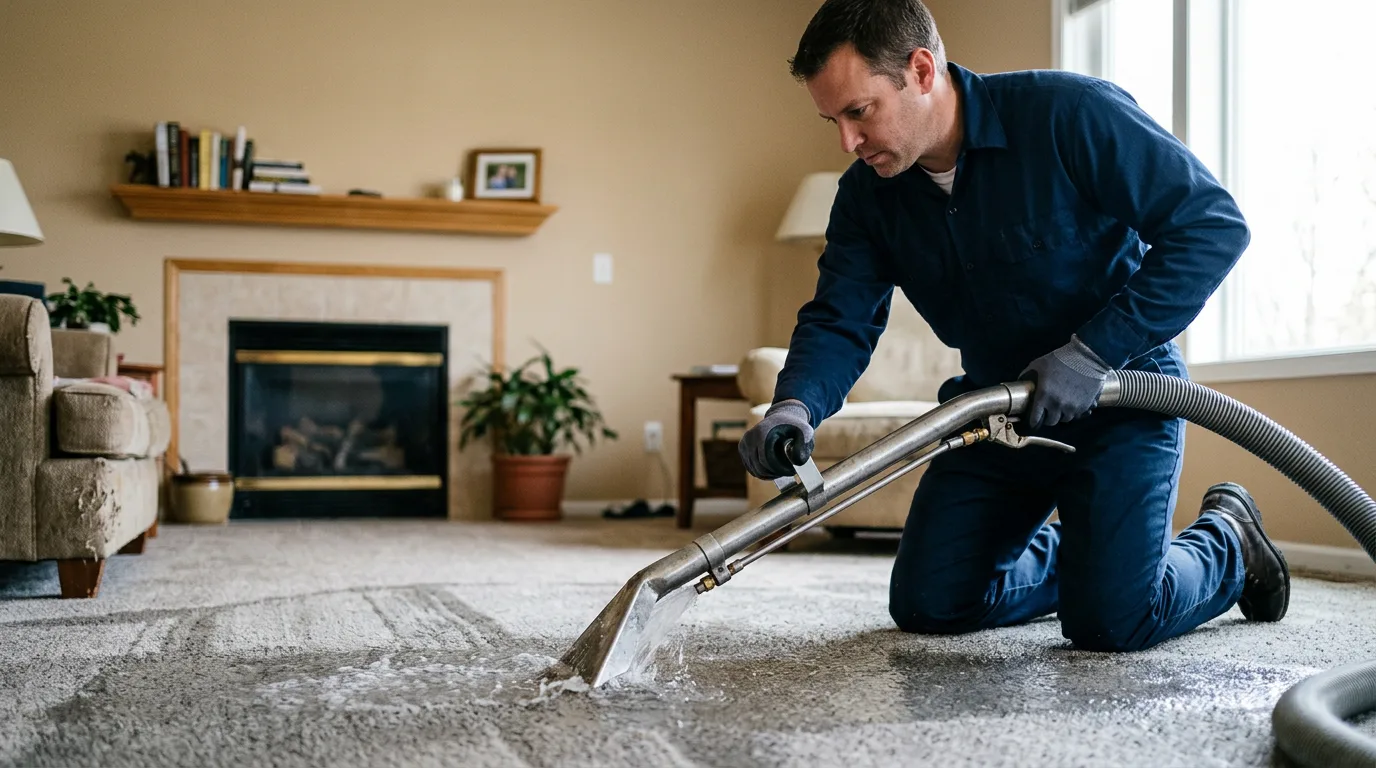 Water damage restoration technician working near Cortland, OH